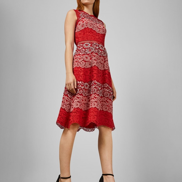 NWOT Ted Baker color block lace dress sz 3, 8US - Picture 5 of 7